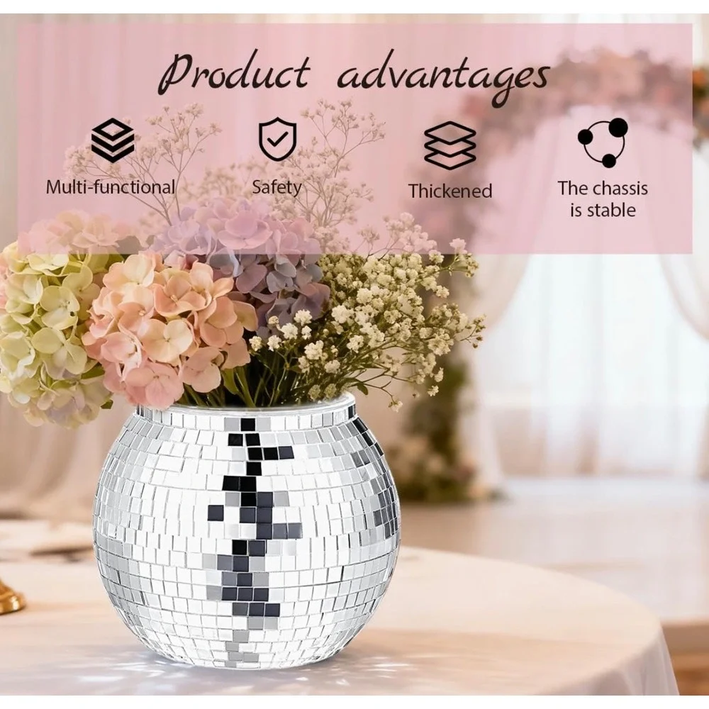 NWT 6 Pc Silver Disco Ball Mirror Vases Planters Wedding Centerpieces 4